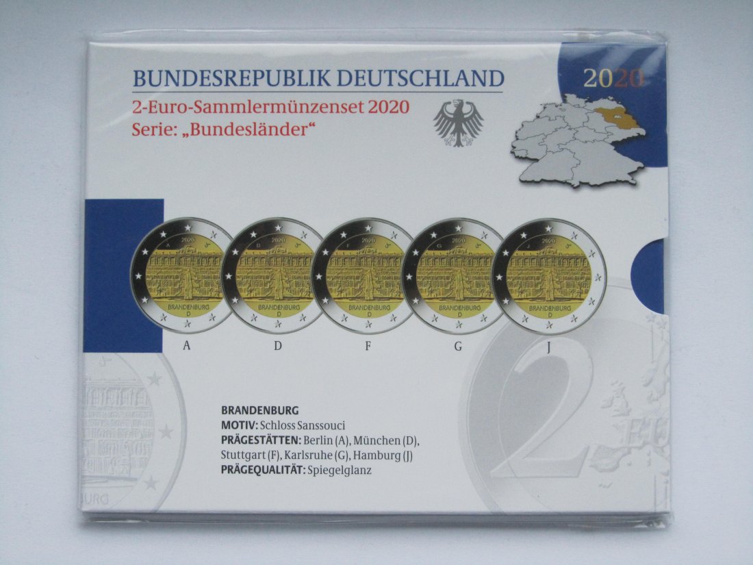  Deutschland: 2-Euro-Blister Brandenburg 2020, Spiegelglanz/PP   