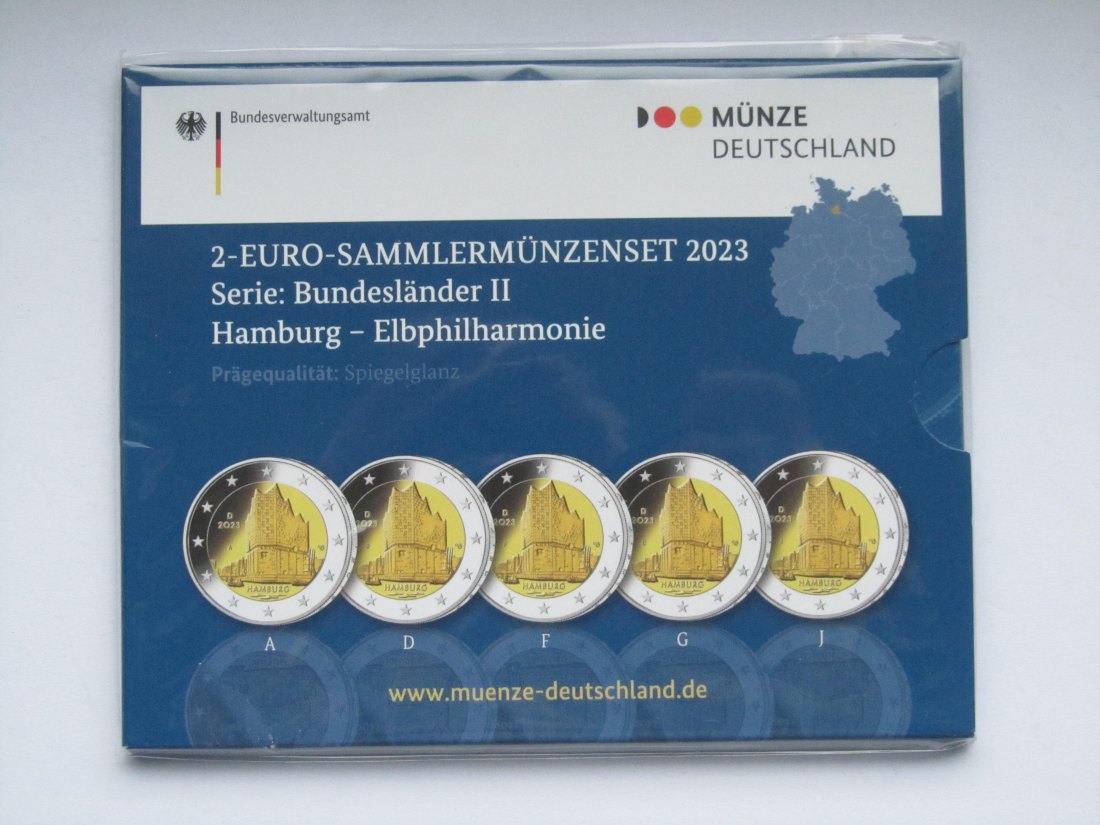  Deutschland: 2-Euro-Blister Hamburg 2023, Spiegelglanz/PP   