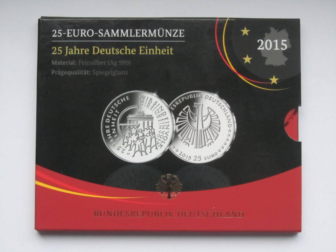  Deutschland: 25 Euro Deutsche Einheit 2015 J, Spiegelglanz/PP   