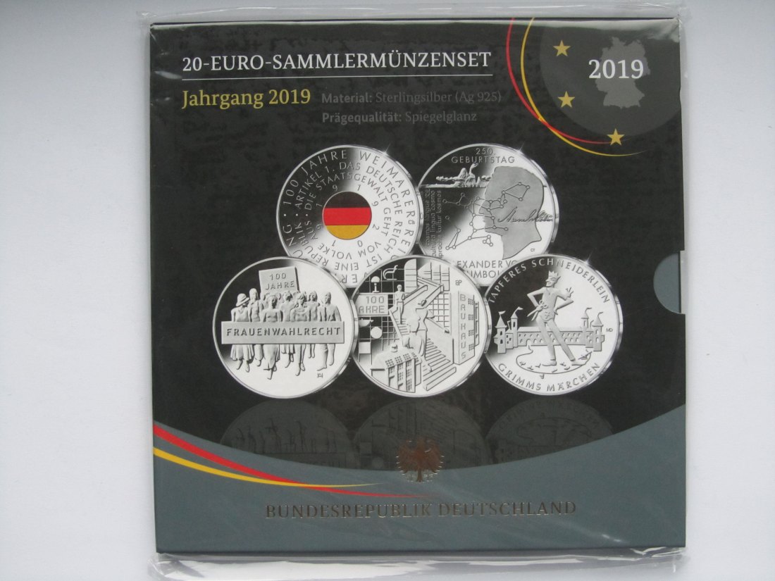  Deutschland: 20-Euro-Jahrgangsblister 2019 in Spiegelglanz/PP   