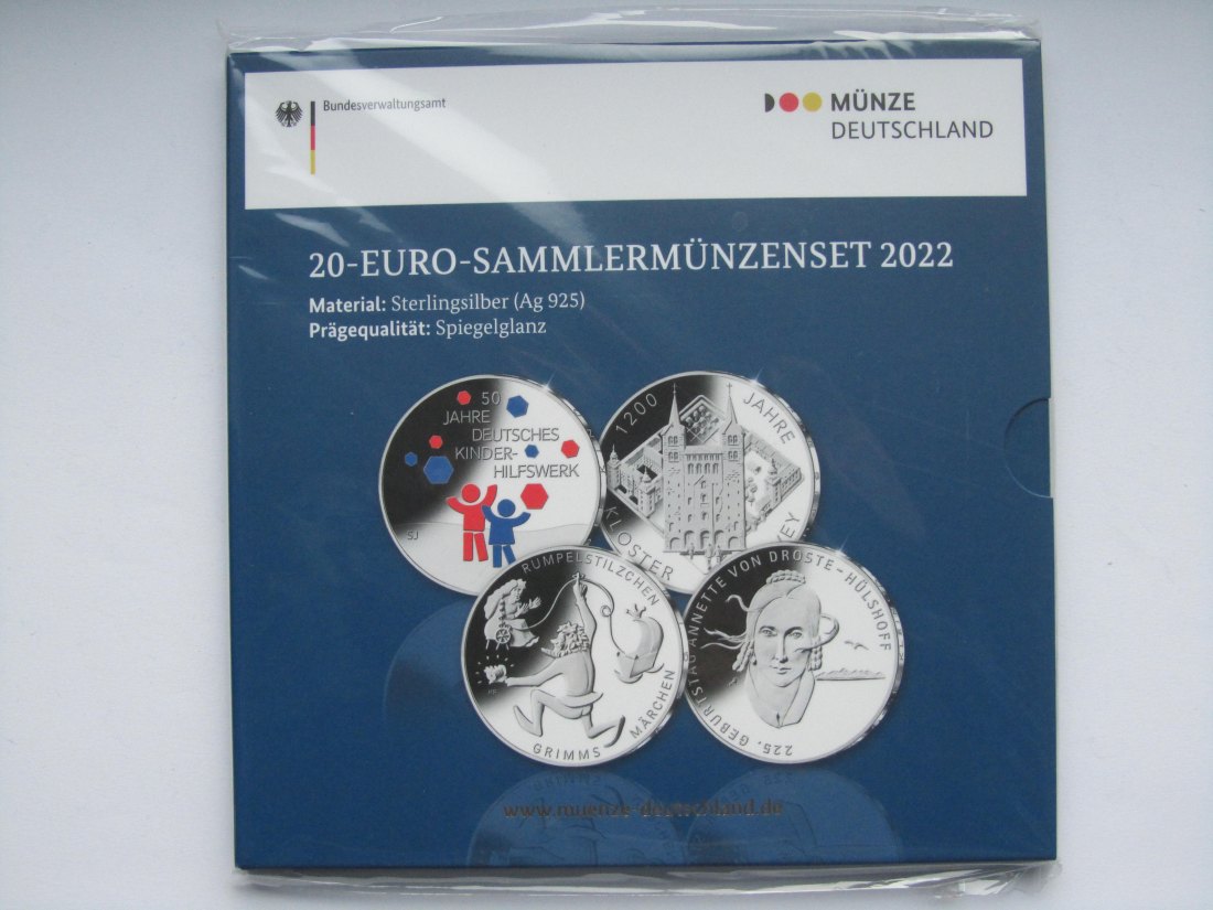  Deutschland: 20-Euro-Jahrgangsblister 2022 in Spiegelglanz/PP   
