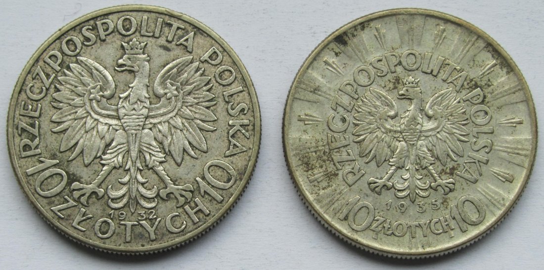  Polen: 2 x 10 Zloty 1932 + 1935   