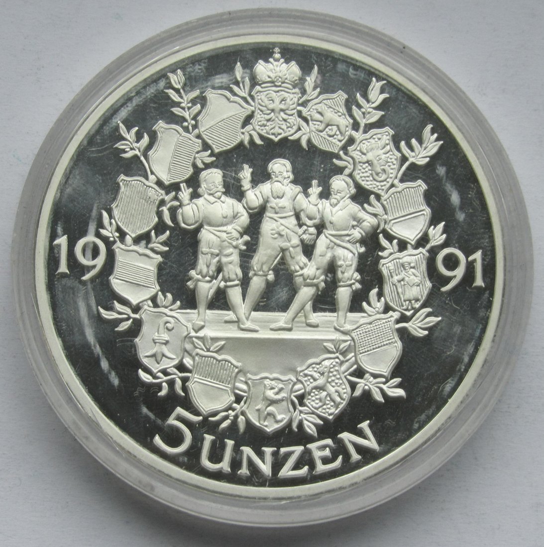  5 Unzen 700 Jahre Schweiz 1991, 155,5 g Feinsilber   