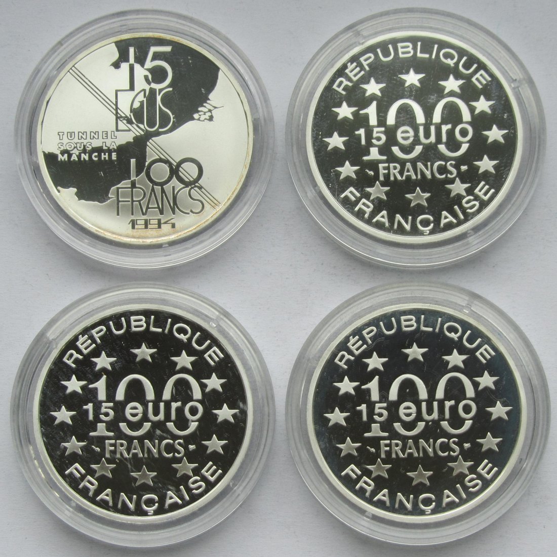  Frankreich: 4 x 100 Francs Europa, zusammen 80 g Feinsilber   