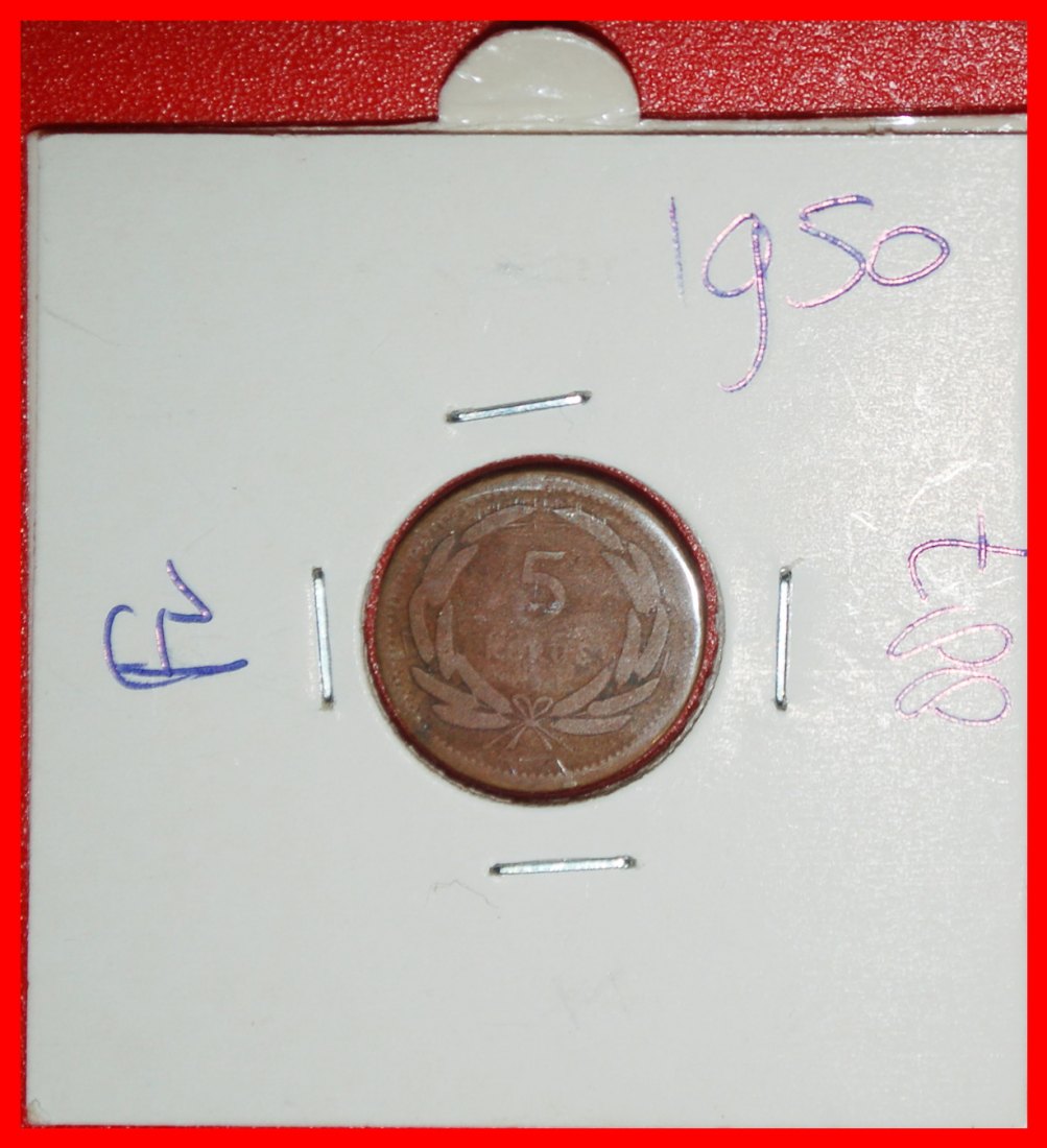  Ⰶ CRESCENT AND STAR ERROR (1949-1957): TURKEY ★ 5 KURUSES 1950! IN HOLDER! ★LOW START ★ NO RESERVE!   