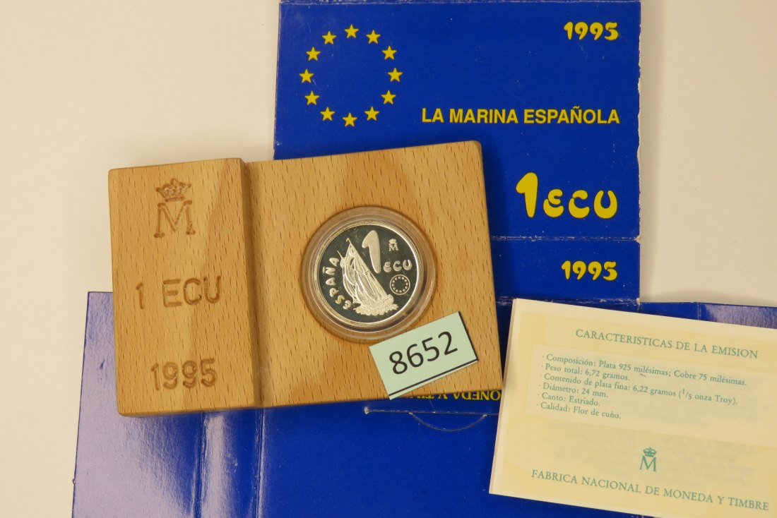  8652 Spanien 1995  1 ECU  -  Anker  -  6,72 g Silber 0.925   