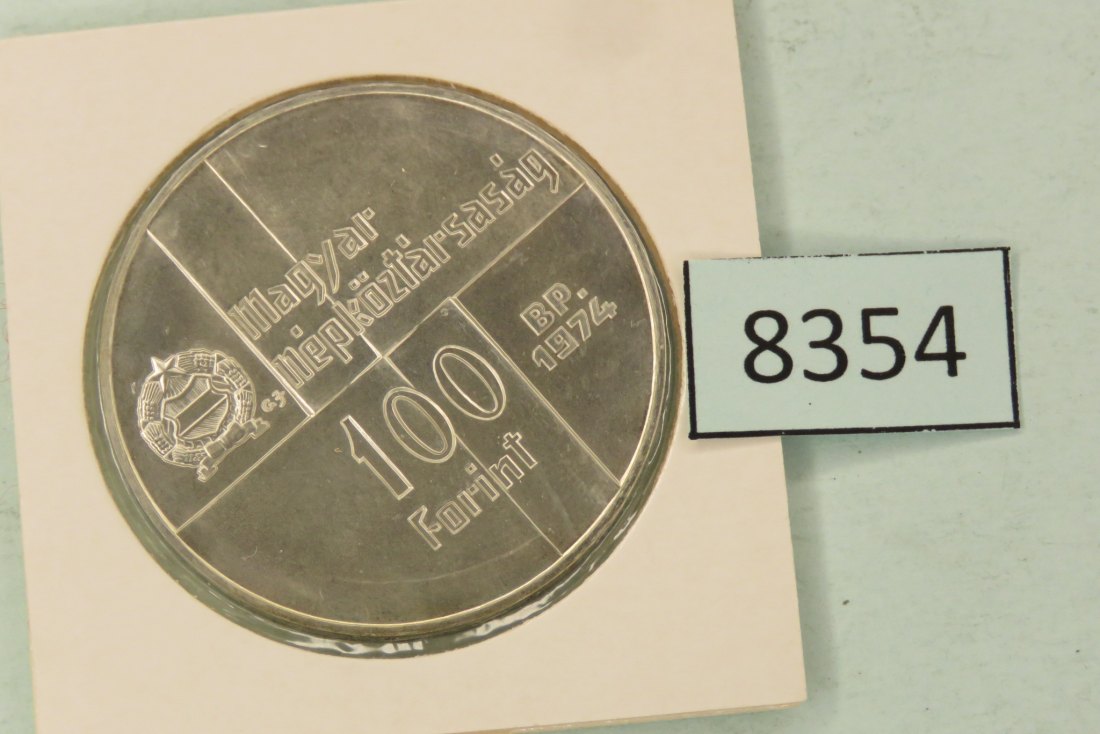  8354 Ungarn 1974  100 Forint   50 Jahre Nationalbank   22 g Silber 0.640   