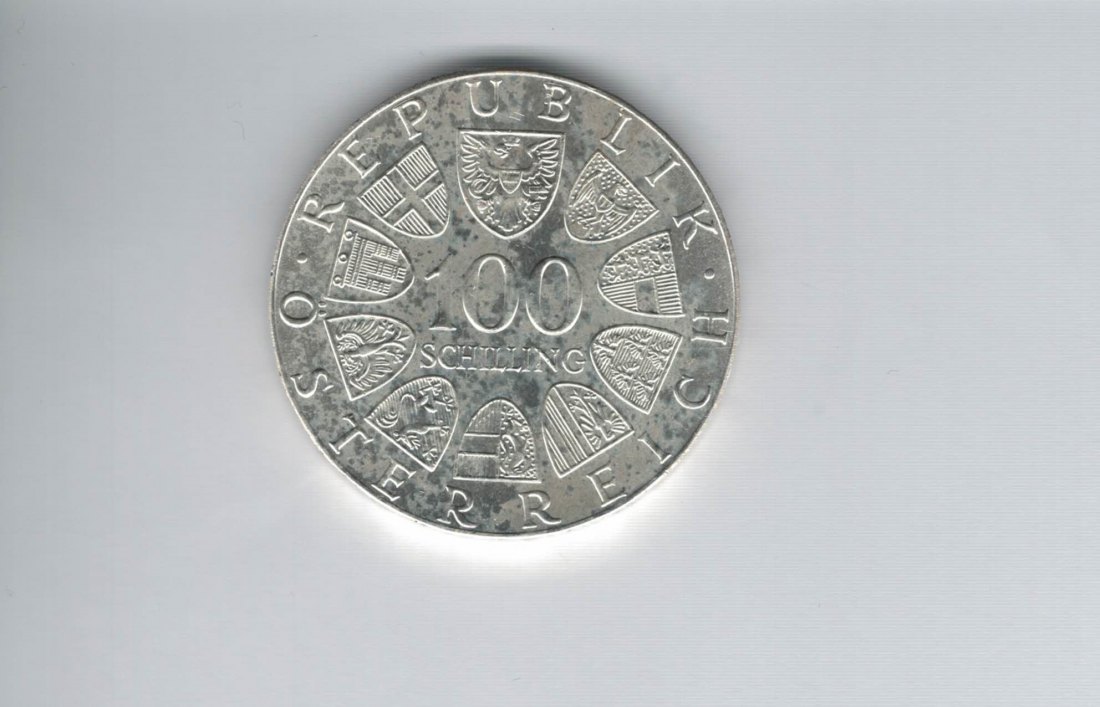  100 Schilling 1977 Stift Kremsmünster 1200 Jahre Tassilokelch Ag Österreich 2.Rep (01914/14)   