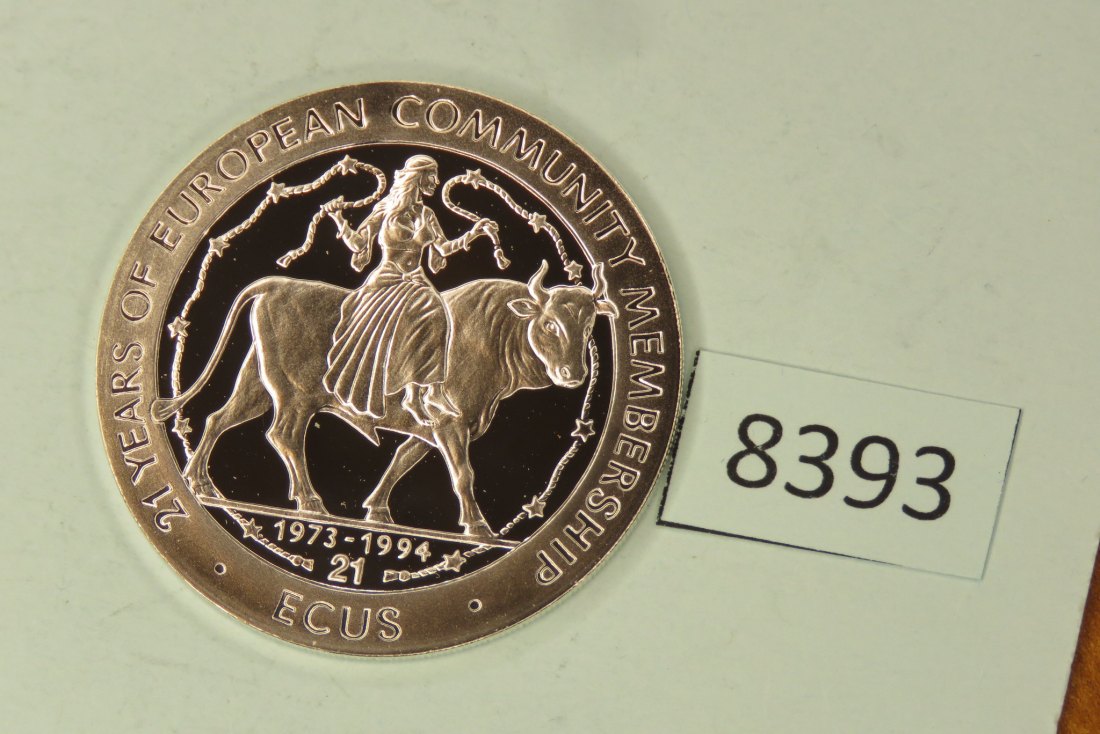  8393 Gibraltar 1994 - 21 ECU - Europa + Stier - 19,2 g Silber 0.925   