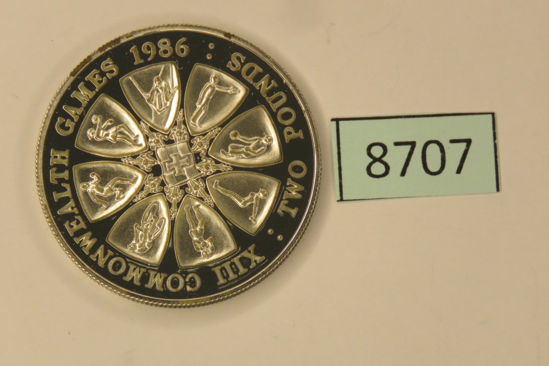  8707  Guernsey 1986 - 2 pounds - commonwealth games - 28,28 g Silber 0.500   