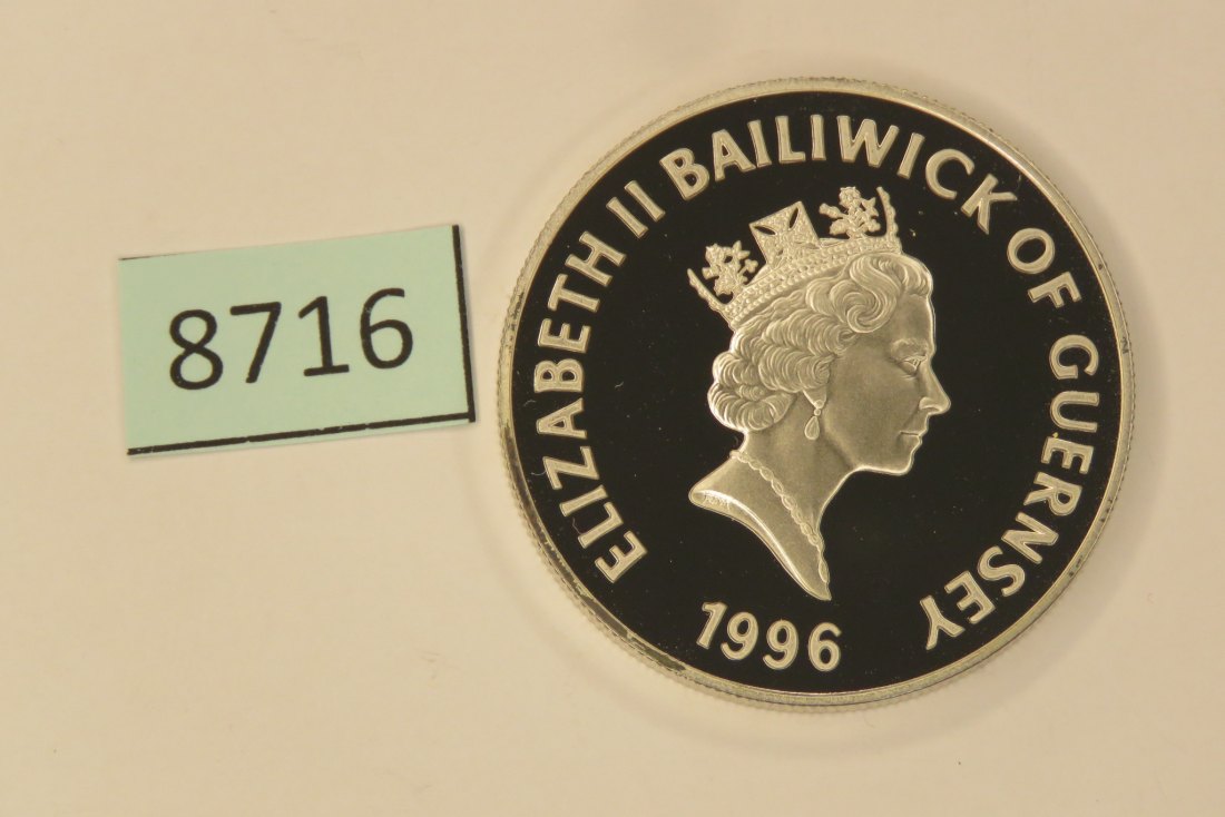  8716  Guernsey 1996 - 2 pounds - 70. Geburtstag QE II - 28,28 g Silber 0.925   