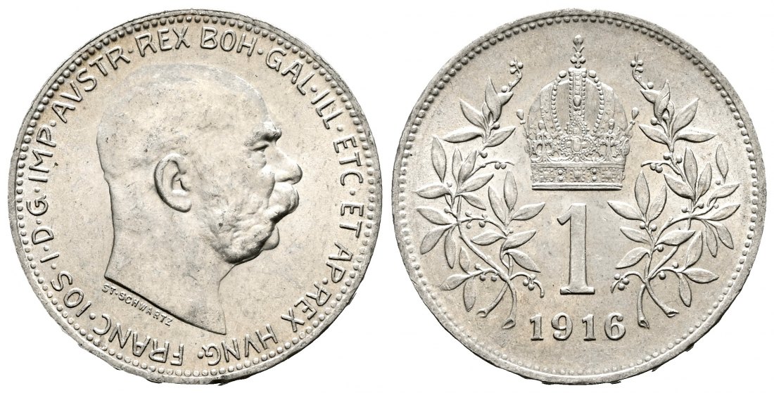 PEUS L16 Österreich - Ungarn 4,18 g Feinsilber. Franz Joseph I. (1848 - 1916) 1 Krone SILBER 1916 Fast Stempelglanz