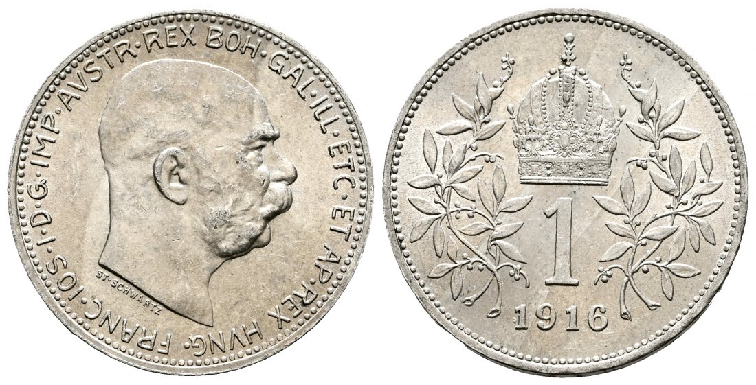 PEUS L17 Österreich - Ungarn 4,18 g Feinsilber. Franz Joseph I. (1848 - 1916) 1 Krone SILBER 1916 Fast Stempelglanz