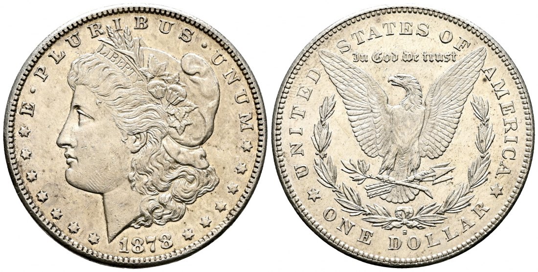 PEUS L18 USA 24,06 g Feinsilber. Morgan Dollar SILBER 1878 S Kl. Kratzer, Vorzüglich