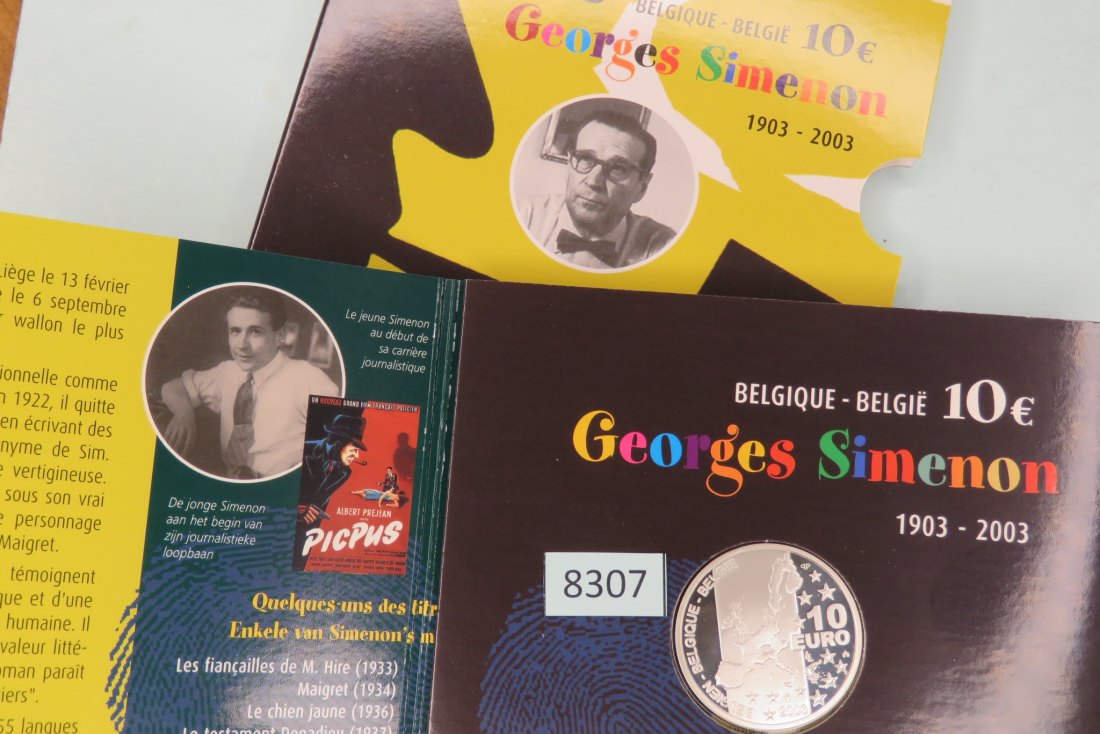  8307 Belgien 2003 - 10 Euro - George Simenon - 18,93 g Silber 0.925   