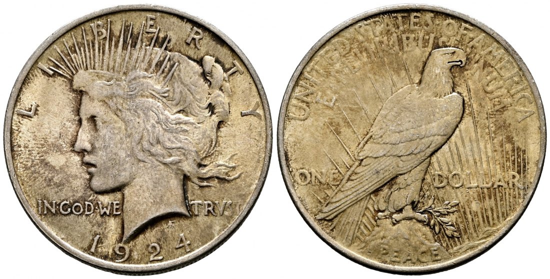 PEUS L20 USA 24,05 g Feinsilber Peace Dollar 1924 Sehr schön