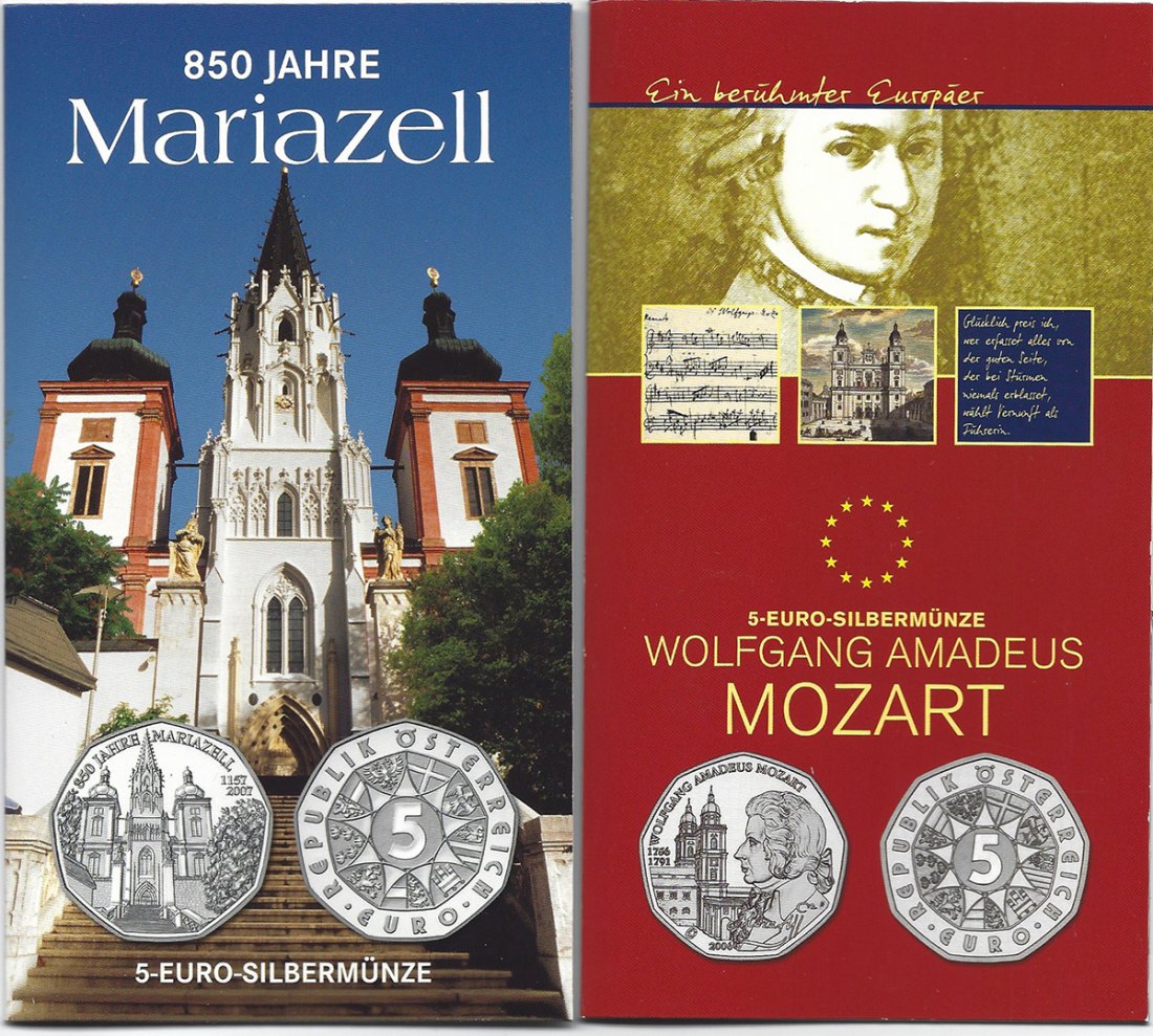  SZAIVERT 2. REPUBLIK ÖSTERREICH 5 EURO 2006 2007 MOZART MARIAZELL   