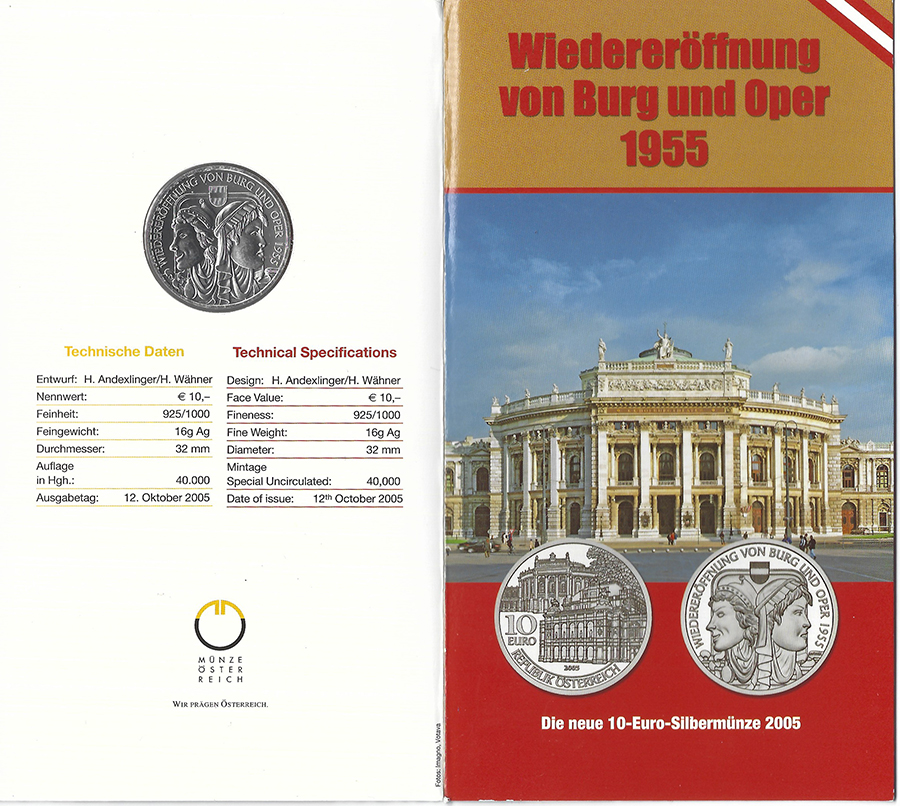  SZAIVERT 2. REPUBLIK ÖSTERREICH 10 EURO 2005 BURG UND OPER   