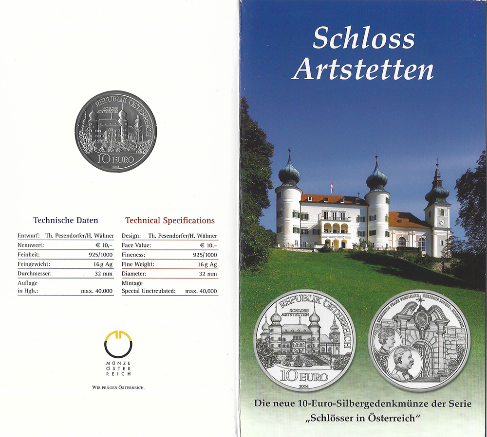  SZAIVERT 2. REPUBLIK ÖSTERREICH 10 EURO 2004 SCHLOSS ARTSTETTEN OVP   