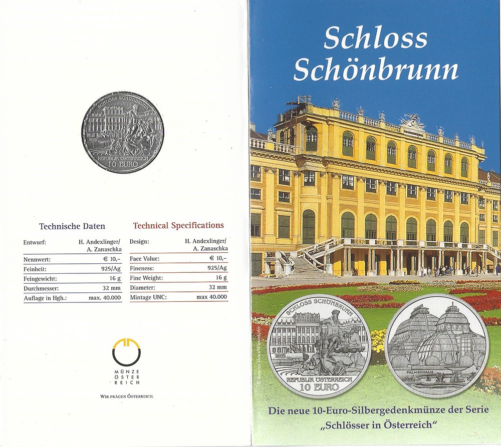  SZAIVERT 2. REPUBLIK ÖSTERREICH 10 EURO 2003 SCHLOSS SCHÖNBRUNN OVP   