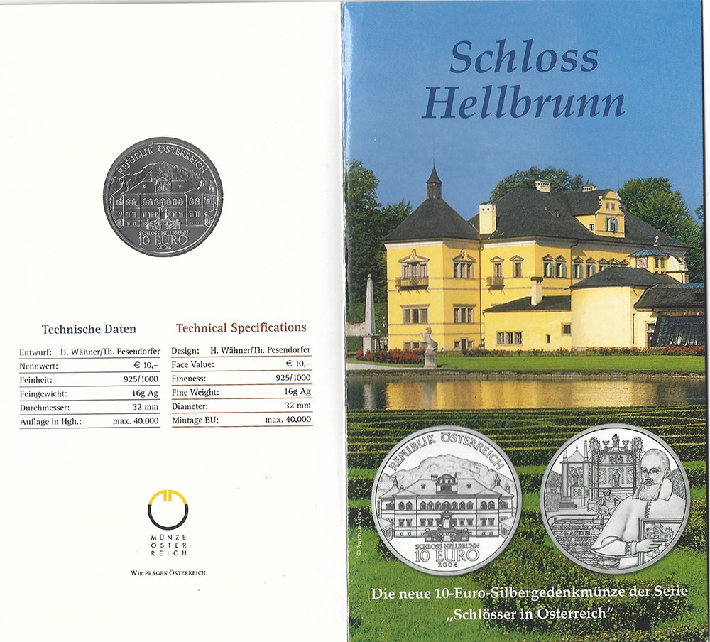  SZAIVERT 2. REPUBLIK ÖSTERREICH 10 EURO 2004 SCHLOSS HELLBRUNN OVP   