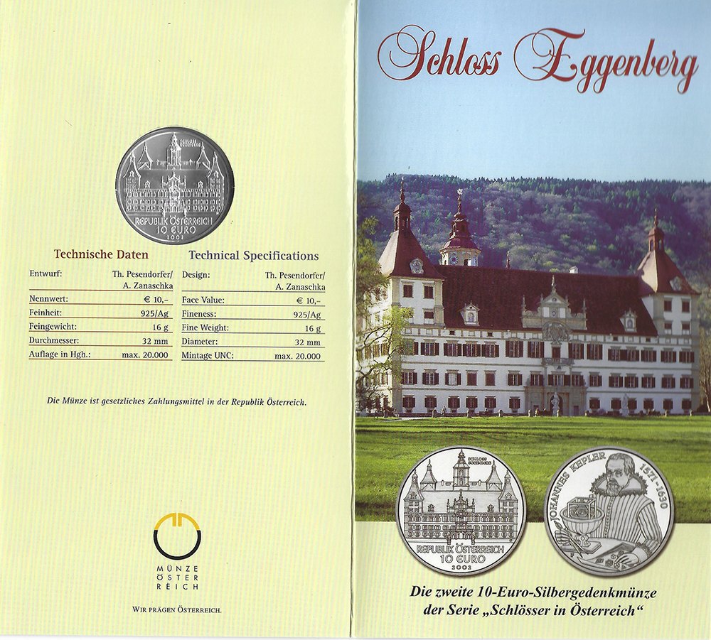  SZAIVERT 2. REPUBLIK ÖSTERREICH 10 EURO 2002 SCHLOSS EGGENBERG OVP   