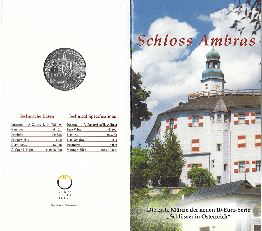  SZAIVERT 2. REPUBLIK ÖSTERREICH 10 EURO 2002 SCHLOSS AMBRAS OVP   