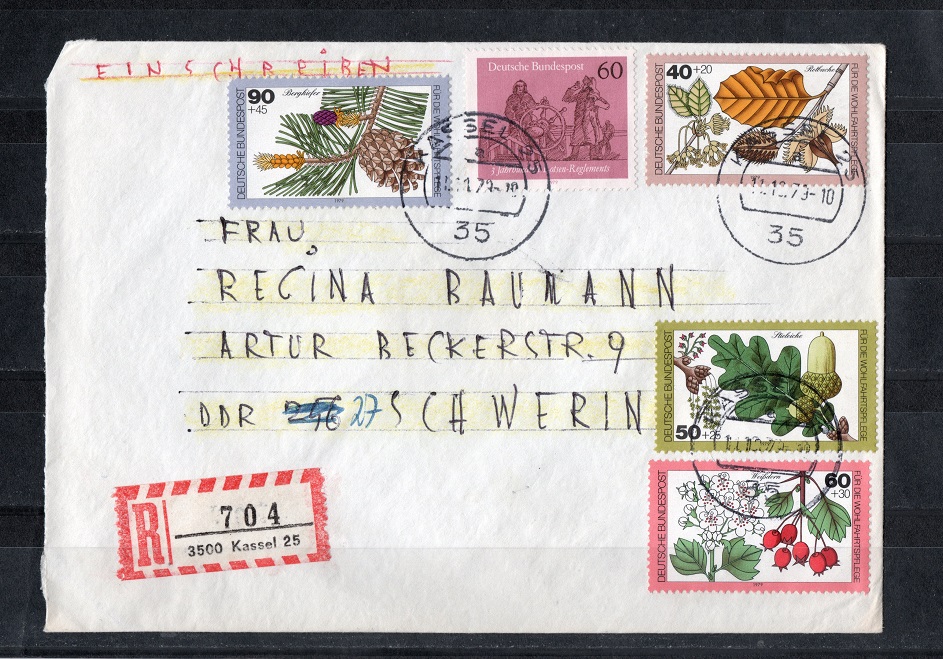  BRD 1979 Einschreiben mit Mi. 1022 u. Mi. 1024-1027 FDC Echt gelaufen (Mi 7,30 EUR)   