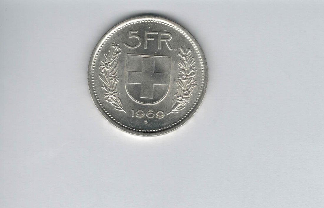  5 Franken 1969 B silber Schweiz Spittalgold9800 (1349)   