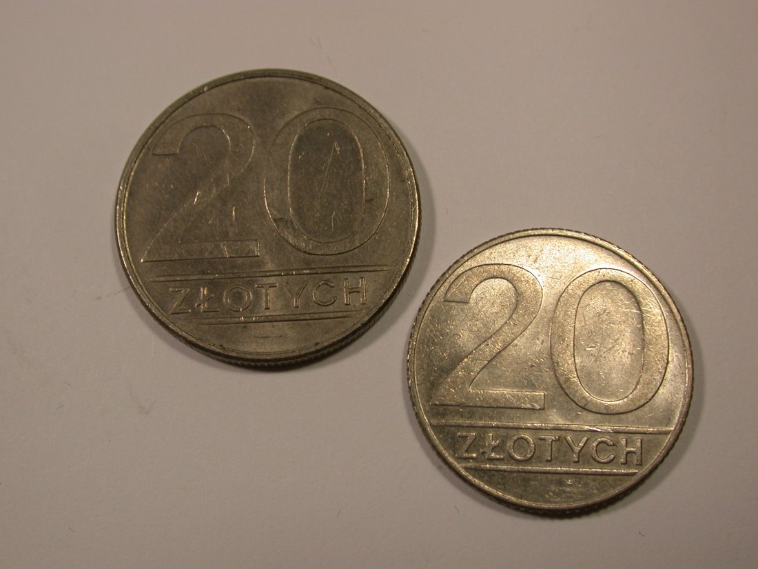  I8 Polen  20 Zloty Umlauf 1985 und 1990 untersch. groß in vz/vz-st   Originalbilder   