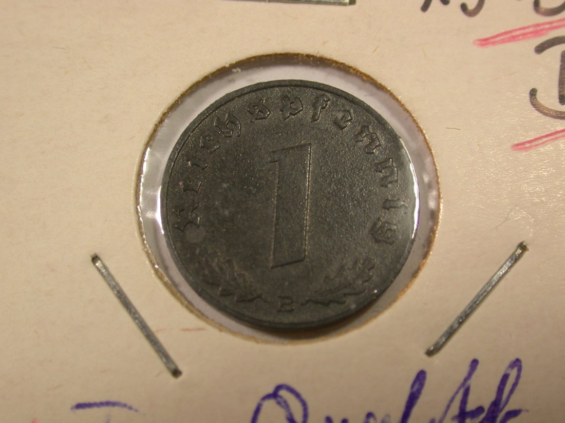  I8 3.Reich  1 Pfennig 1943 B in vz-st/f.st Top Qualität im Rähmchen Originalbilder   