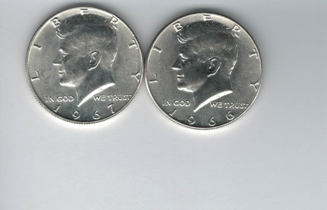  1/2 Dollar 1966 1967 half Kennedy silber 400/á 11,5g USA Spittalgold9800 (5095   