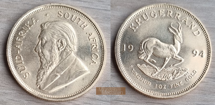 Süd Afrika MM-Frankfurt Feingewicht: 31,1g Gold 1oz Krügerrand 1994 vorzüglich