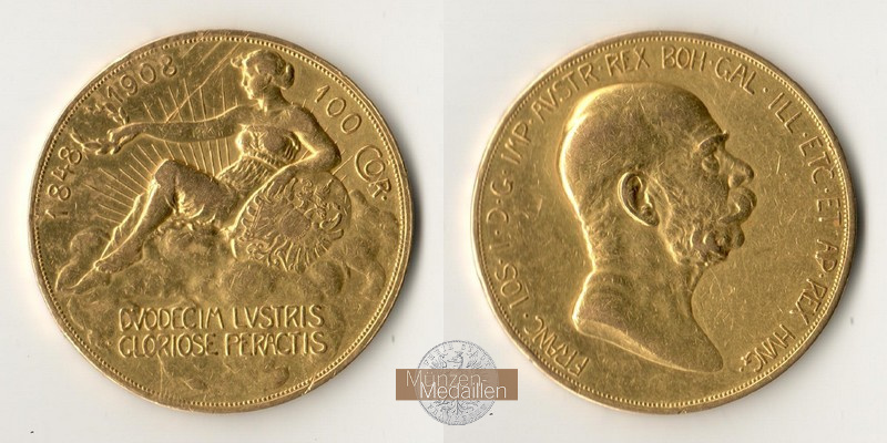 Österreich  100 Kronen  1908 MM-Frankfurt   Feingold: 30,492g Franz Joseph I.  