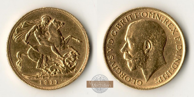 Grossbritannien  Sovereign MM-Frankfurt Feingold: 7,32g Georg V. 1911 