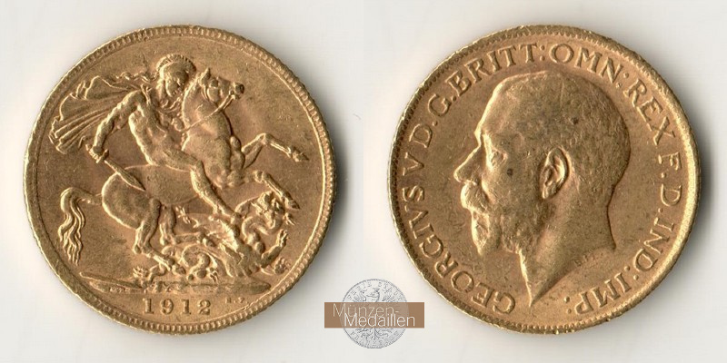 Grossbritannien  Sovereign MM-Frankfurt Feingold: 7,32g Georg V. 1910-1936 1912 