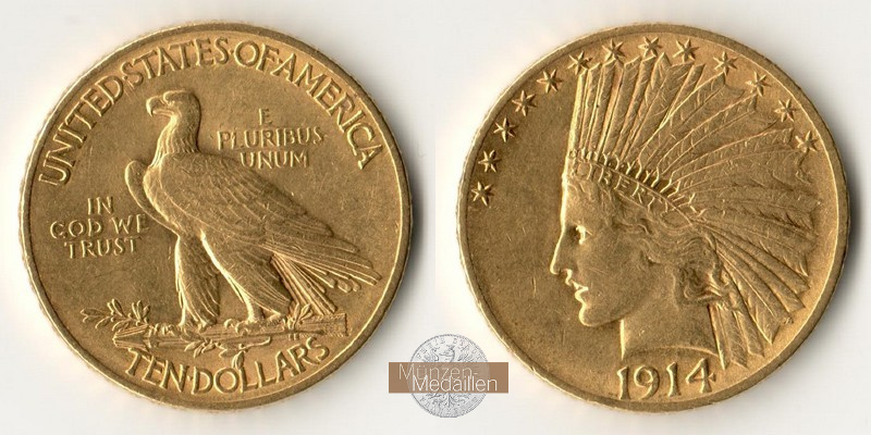 USA  10 Dollar MM-Frankfurt Feingold: 15,05g Eagle 1914 