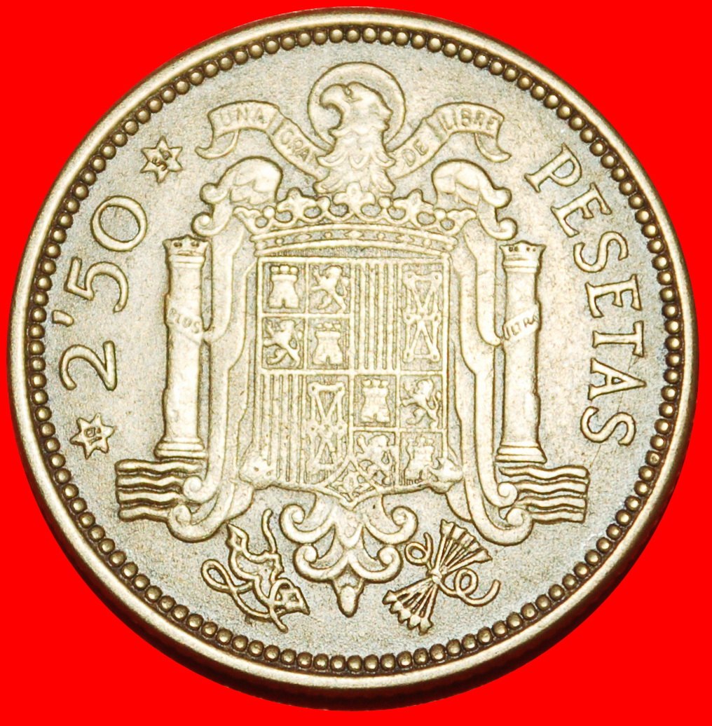  Ⰶ GENERALISSIMO FRANCO (1947-1975): SPAIN ★ 2 1/2 PESETAS 1954 (1953)! ★LOW START★NO RESERVE!   