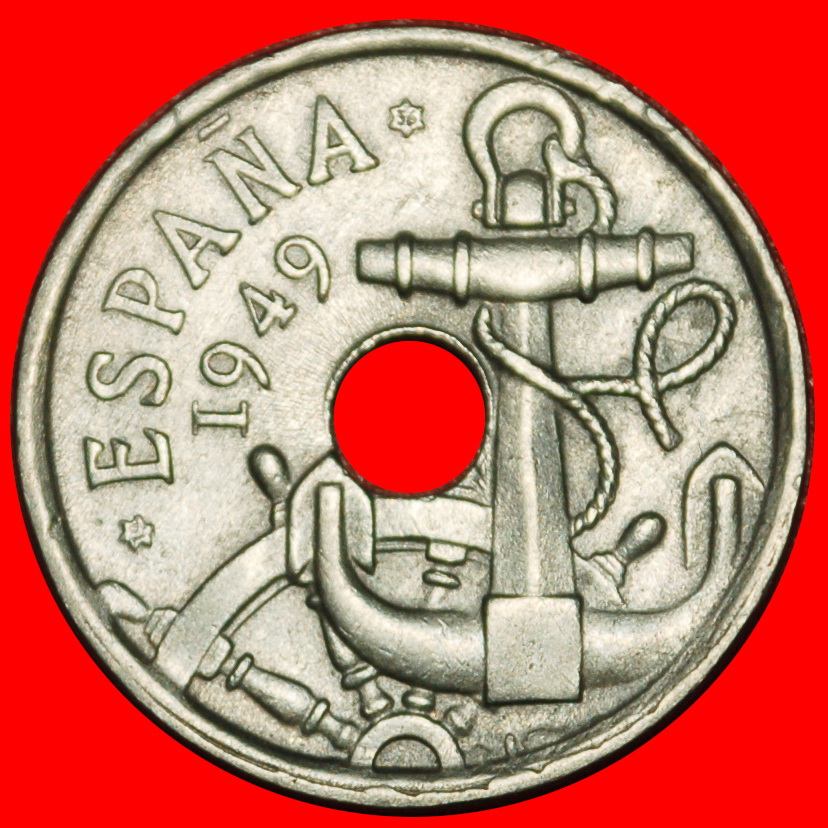  Ⰶ GENERALISSIMO FRANCO (1947-1975): SPAIN ★ 50 CENTIMOS 1956 (1949) ANCHOR!★LOW START★NO RESERVE!   