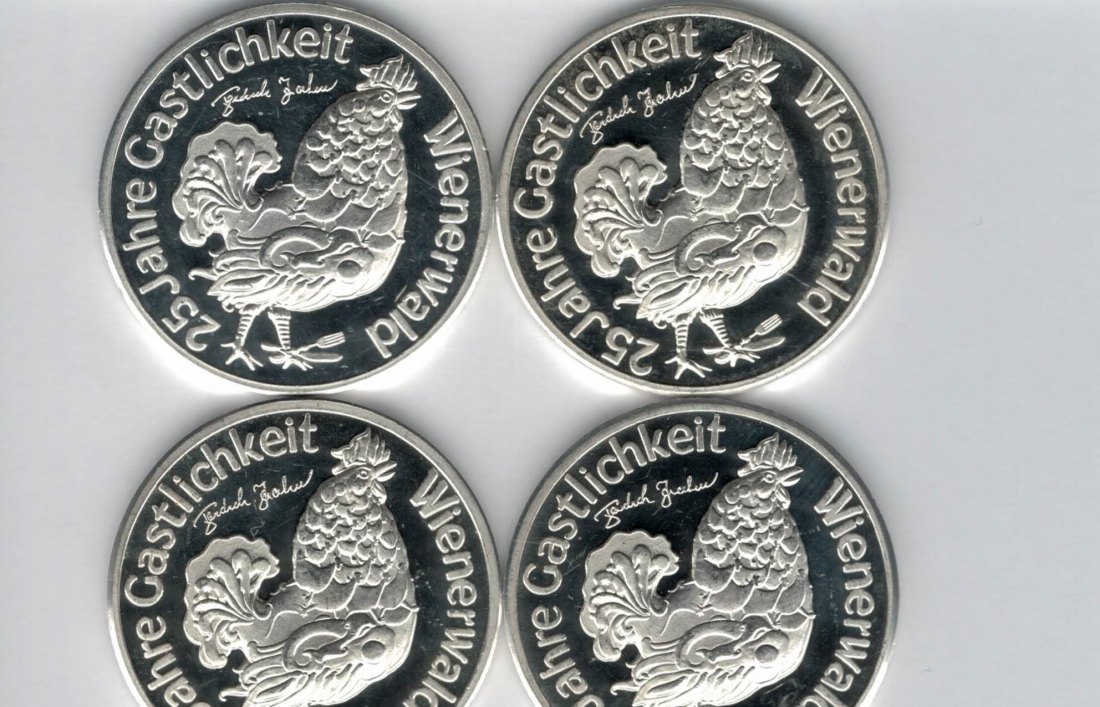  Silbermedaille Gastlichkeit Wienerwald 4 Stk. silber 999/48,5g Österreich Spittalgold9800 (3469   