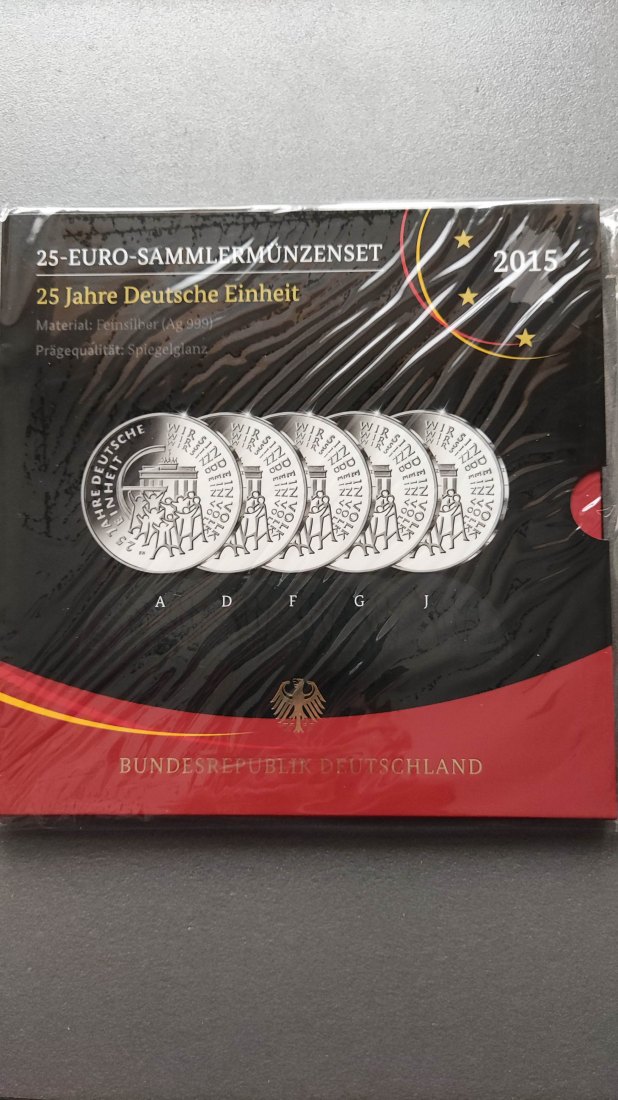  Deutschland 5 x 25 Euro Silber pp 25 Jahre deutsche Einheit 2015 Set im Original Folder   