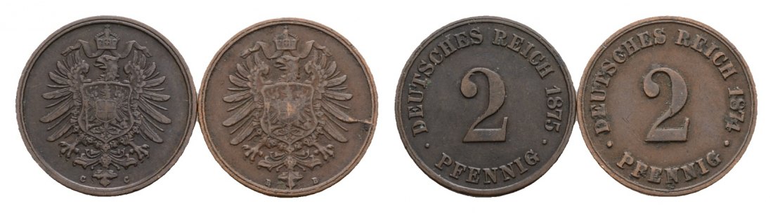  Altdeutschland, 2 Kleinmünzen 1875/1874   