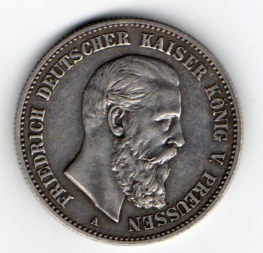  2 Mark Deutsches Reich Preussen 1888 A (Friedrich der III.)   