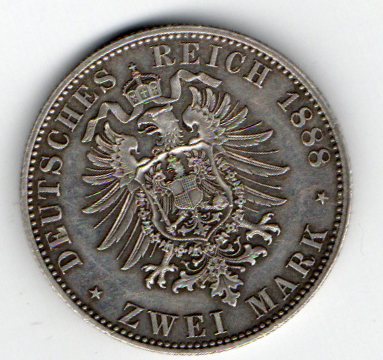  2 Mark Deutsches Reich Preussen 1888 A (Friedrich der III.)   