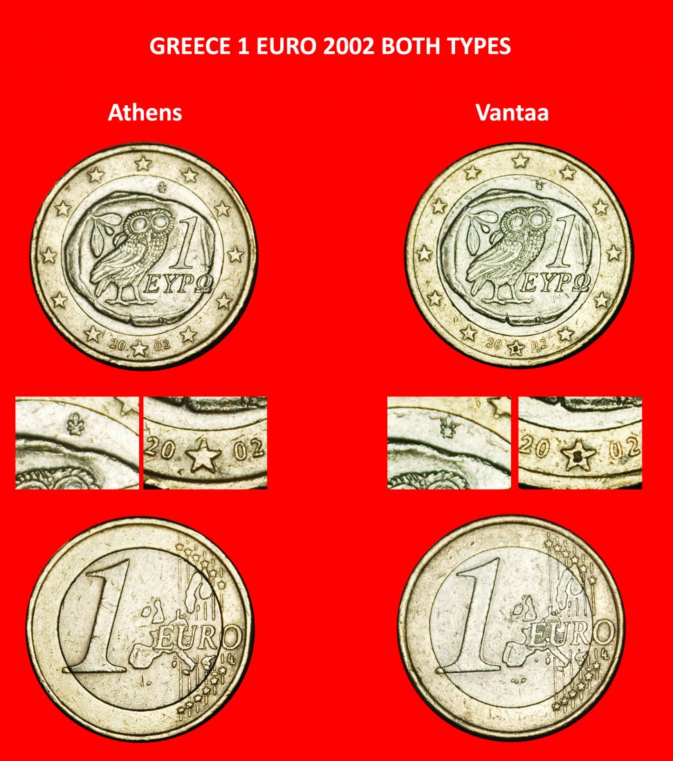  Ⰶ FINLAND PHALLIC TYPE (2002-2006): GREECE★ SET 1 EURO 2002 and 2002S ERROR★LOW START! ★ NO RESERVE!   