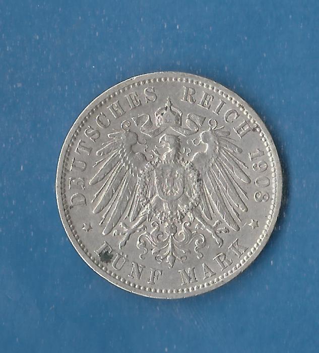  5 Mark Hamburg 1908 J Koblenzer Muenzen Studio Münzenankauf Koblenz Frank Maurer AG140   