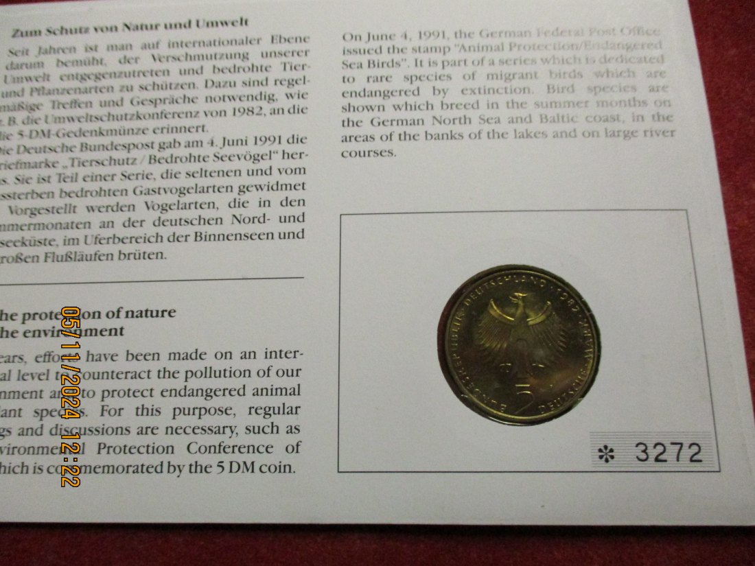  5 Mark BRD Numisbrief Tierschutz   