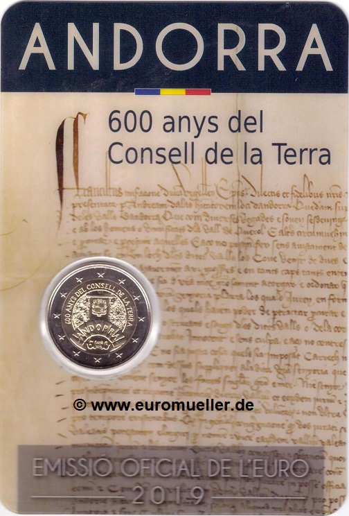 Andorra ...2 Euro Gedenkmünze 2019...Concell Terra...bu...Coincard...Verfasung   