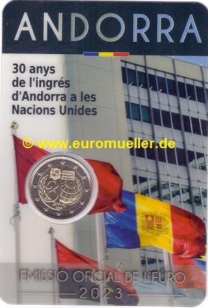 Andorra ...2 Euro Gedenkmünze 2023...UN Beitritt...bu...Coincard   