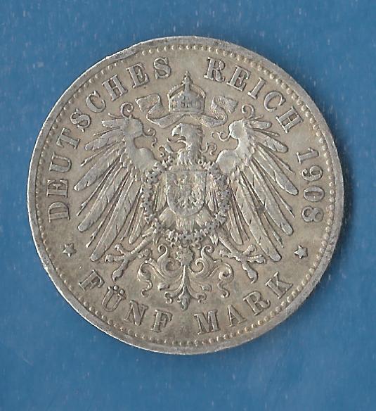  5 Mark Wilhelm II 1908 Muenzen Studio Münzenankauf Koblenz Frank Maurer AG164   